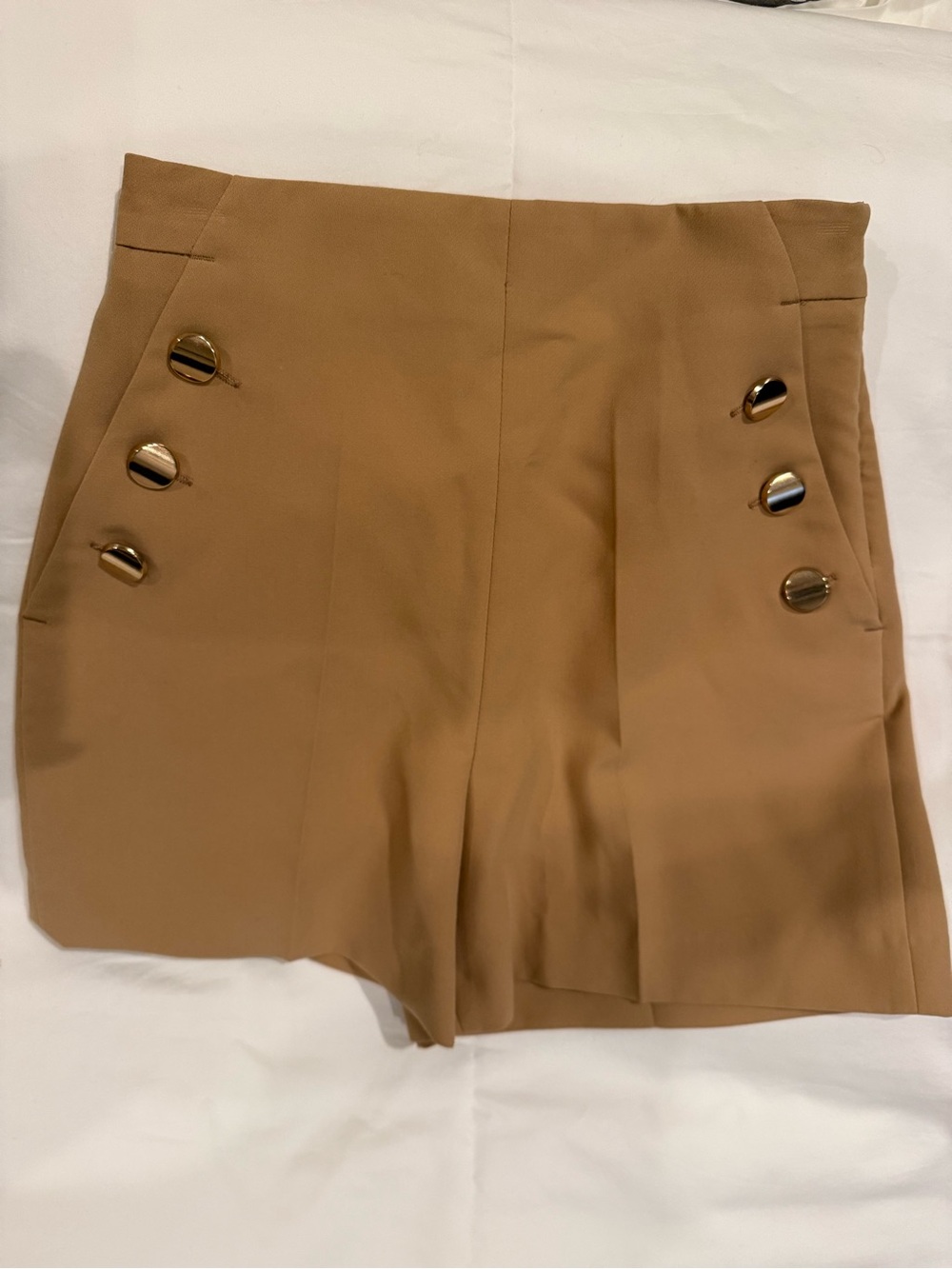 Zara Tan Shorts with Gold Buttons